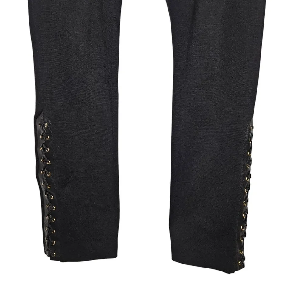 EMILIO PUCCI Black Ponte Knit Pants Women 14 Lambskin Laceup Side Panels Stretch